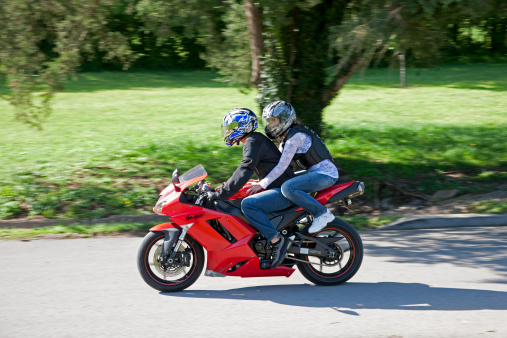 Bormio, Italy - July 8, 2015: Riding a Bmw R1200gs  motorcycle in the Stelvio Pass in Bormio Italy, 