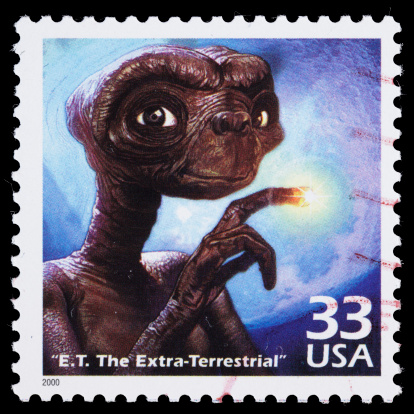 Sacramento, California, USA - March 23, 2011: A 2000 USA postage stamp with an image of ET, from the 1982 science fiction movie blockbuster &amp;amp;quot;E.T. The Extra-Terrestrial&amp;amp;quot;. &amp;amp;quot;E.T. The Extra-Terrestrial&amp;amp;quot; is a trademark and copyright of Universal City Studios, Inc.
