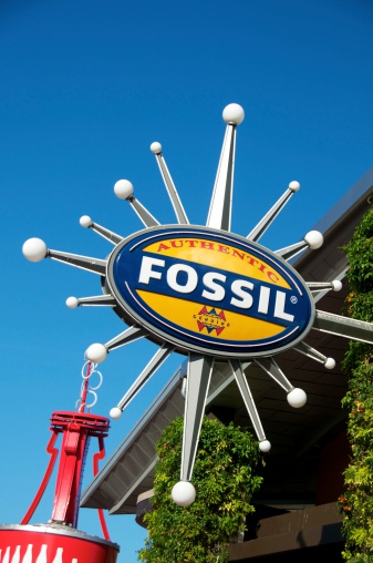 Orlando, United States - April 17, 2012: Fossil Store Sign. Fossil is a global retailer specializing in the design, innovation, and marketing of fashion lifestyle and accessory products