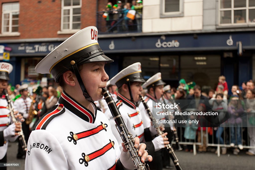 St Patricks day celebrations in Dublin Dublin, Ireland - March 17, 2011: Close up of a band playing at the Dublin St Patricks day parade on Dame street. St. Patrick's Day Stock Photo