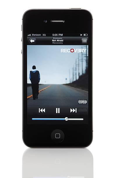 iPod App on Apple iPhone 4: Eminem's 'Not Afraid' (Recovery) stock photo