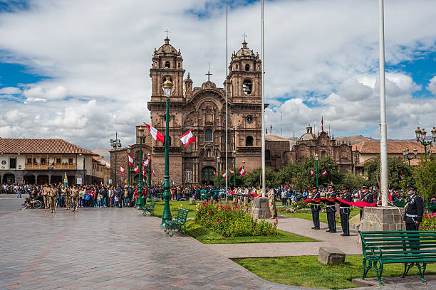 Cuzco, Peru - July 14, 2013: army parade in the Plaza de Armas at Cuzco Peru on july 14th, 2013