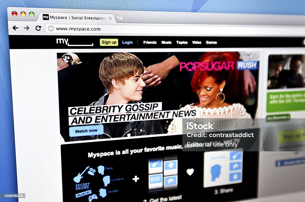 MySpace page d'accueil. - Photo de Écran d'ordinateur libre de droits