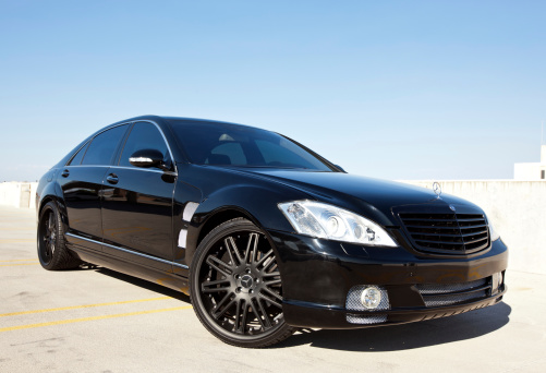 Scottsdale, United States - September 28, 2011: A photo of a parked black 2008 Mercedes Benz S550. The S series is the flagship line of Mercedes Benz.