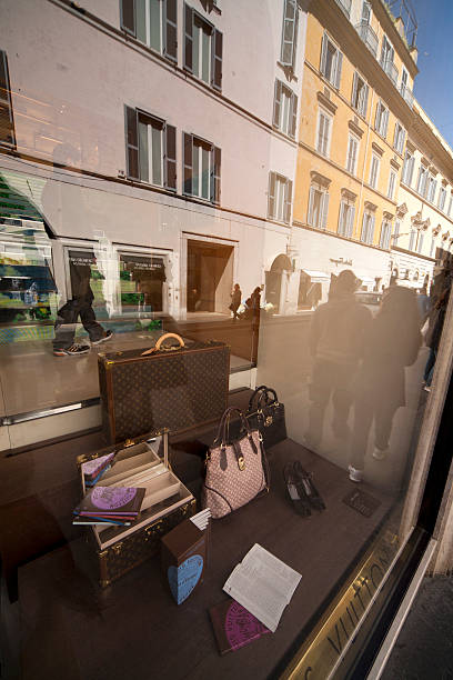 Vuitton, shop window, Rome, Italy. stock photo