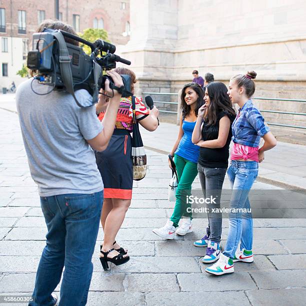 Interview In The Streets Of Milan Stock Photo - Download Image Now - Interview - Event, Teenager, Media Interview