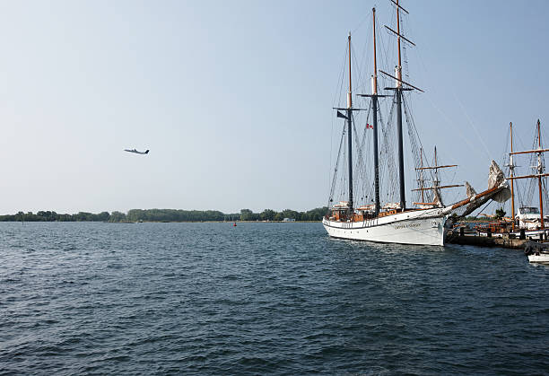 Toronto, Canada - April 13, 2025: The bow of the sailing ship Empire Sandy moored in the waterfront district.