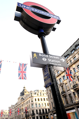 London, UK - June 07, 2023: Union Jack flags in Regent Street for the Coronation of King Charles III on 6th May 2023