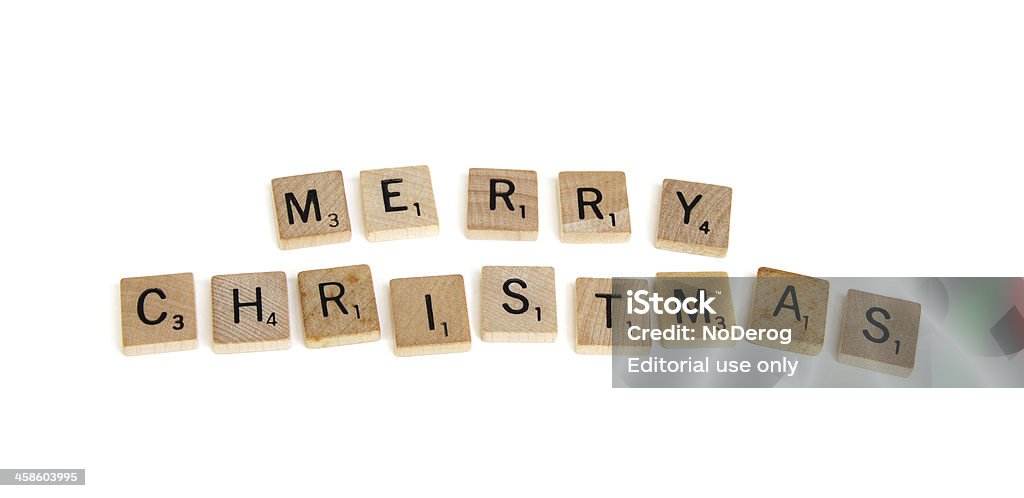 Azulejos Scrabble madera Juego de ortografía feliz Navidad - Foto de stock de Humor libre de derechos