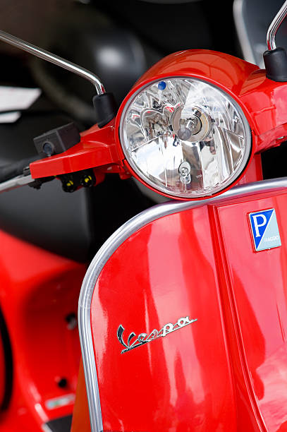 Frankfurt am Main, Germany - August 28, 2011: Detail of a Vespa scooter. Vespa is an italian  brand of scooter manufactured by Piaggio. The first Vespa was manufactured in the year 1946.