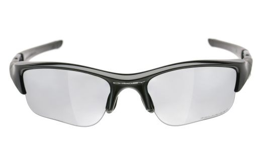 Colorado Springs, Colorado, USA - July 25, 2011: The front view of a pair of Oakley sunglasses. These polarized sunglasses are the Oakley Flak Jacket model.