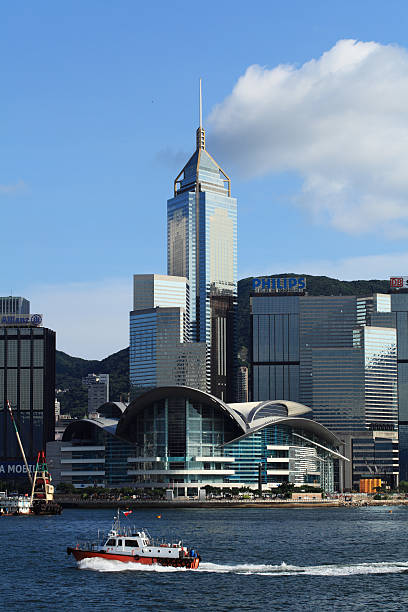 Hong Kong, China - August, 16 2011: Hong Kong skyline with Central Plaza and Hong Kong Convention And Exhibition Center at Day.