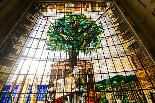 Gernika, Spain - April 30 2011: Stained glass ceiling at the Gernika park memorial