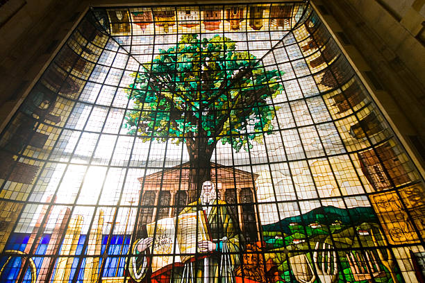 Tree of Guernica Memorial Gernika, Spain - April 30 2011: Stained glass ceiling at the Gernika park memorial yt stock pictures, royalty-free photos & images