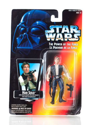 Calgary, Canada - Feb 1, 2012. 1990's Re-release Star Wars action figure by Kenner. In the early 90's with the renewed interest in the Star Wars Trilogy. Kenner, now owned by Hasbro, released a series of updated action figures for the popular movie franchise.