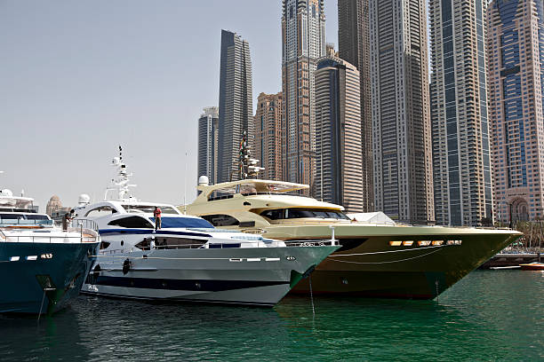 Luxury yachts at Dubai International Boat Show stock photo