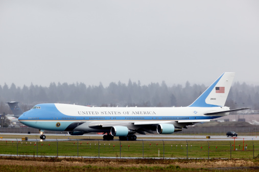Portland, Oregon, USA - February 18, 2011: Air Force One ready for departure from Portland International Airport following a visit to the Intel facility in Hillsboro by President Obama.