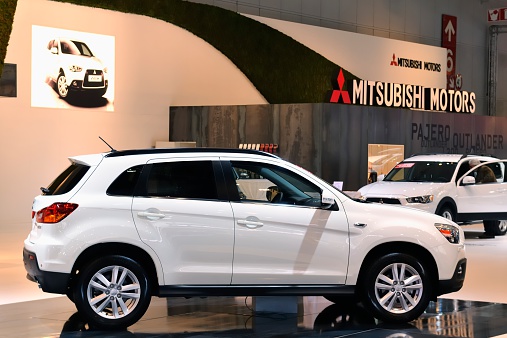 Brussels, Belgium - January 10, 2012: White Mitsubishi ASX SUV on display during the 2012 Brussels motor show.