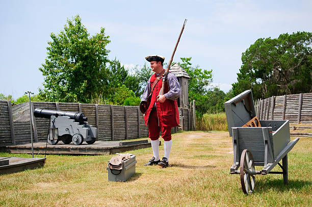 영국 병정 in 1700 s - colonial style armed forces historical reenactment usa 뉴스 사진 이미지