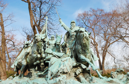 Washington, DC, USA - December 24, 2007: This image shows the Cavalry Officer Charge which is one section of the Grant Memorial Sculpture in front of the US Capitol building in Washington, DC.