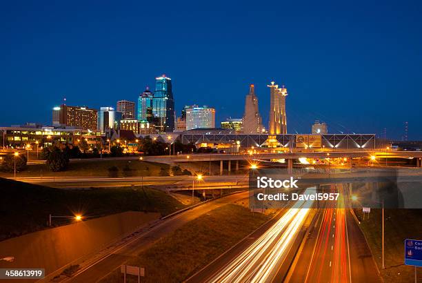 Kansas City Skyline And Freeway At Dusk Stock Photo - Download Image Now - Kansas City - Missouri, Missouri, Architecture