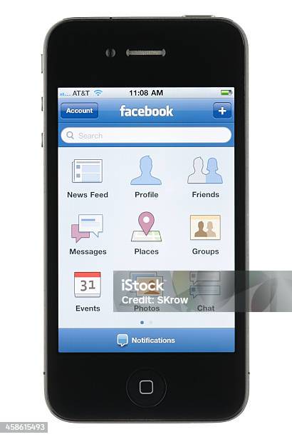 Iphone Aplicación De Facebook Foto de stock y más banco de imágenes de AT&amp;T - AT&T, Aparato de telecomunicación, Aplicación para móviles