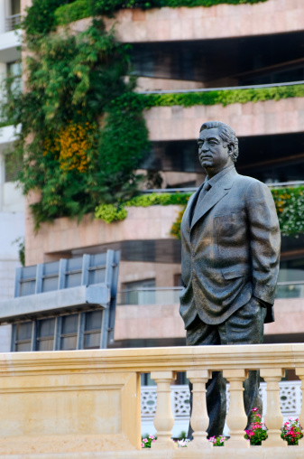 Beirut, Lebanon - August 27, 2010: A statue of Rafik Hariri, former Lebanese Prime Minister who was killed by a car bomb in Beirut on February 14, 2005. The statue stands close to the spot where he died, near the St. George Hotel.