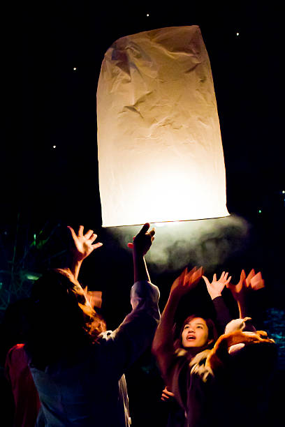 Sky Lanterns in Pai at New Years Eve stock photo