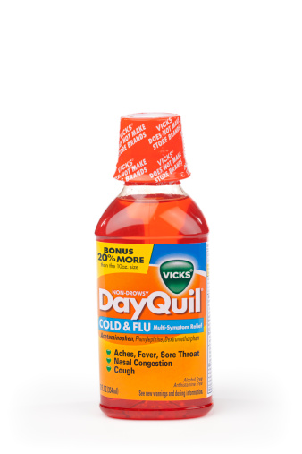 Chillicothe, Ohio, USA - February 6th, 2011: A bottle of Vicks DayQuil non-drowsy cold and flu medicine.