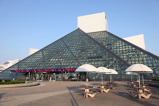 Cleveland, Ohio, USA - May 30th 2011: The Rock and Roll Hall of Fame, established in 1986 is the nonprofit organization that exists to educate visitors, fans and scholars from around the world about the history and continuing significance of rock and roll music