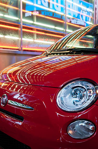 Close-up of Fiat SpA 500 in Times Square stock photo