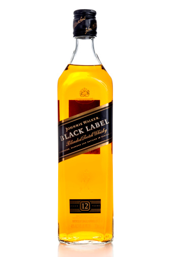 Miami, USA - February 15, 2012: Johnnie Walker Black Label whisky. Distilled, blended and bottled in scotland by John Walker and Sons Ltd.