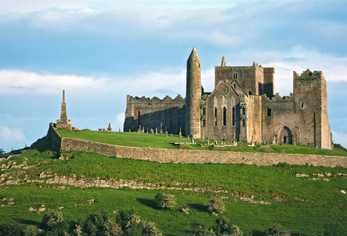 Tipperary, Ireland - June 6, 2002: The Rock of Cashel sits atop a grassy hill in County Tipperary.