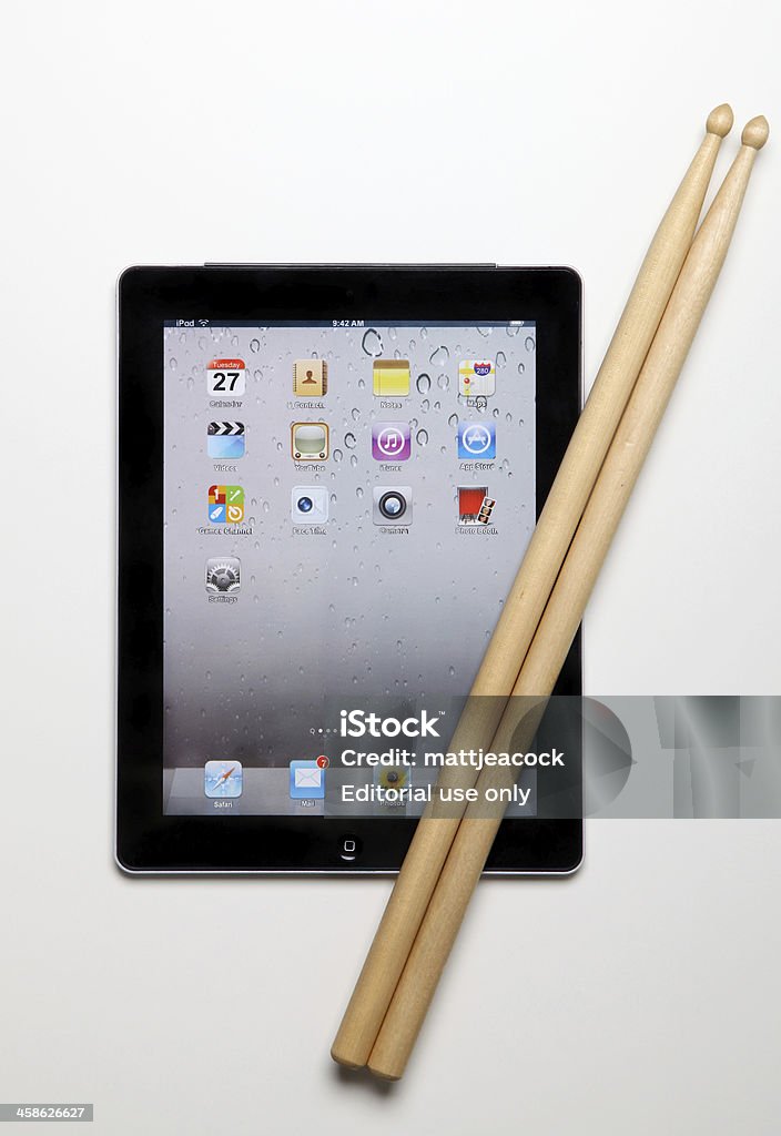 Apple iPad com picadas de Tambor - Royalty-free Baqueta - Instrumento Musical Foto de stock