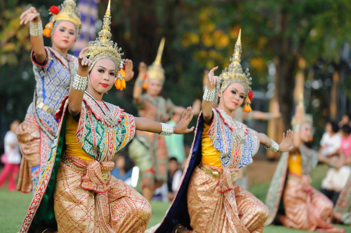 Nakhonratchasima, Thailand - November 12, 2011: Thai dancers are showing Thai classical dance in Phimai festival at Phimai historical park, Nakhonratchasima province, Thailand