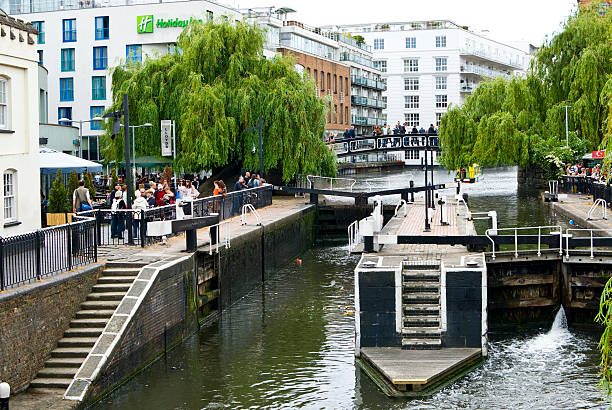 London, United Kingdom - May 08, 2011: Camden Town - people on the way to Camden Lock for shopping. Overview of the boot lock