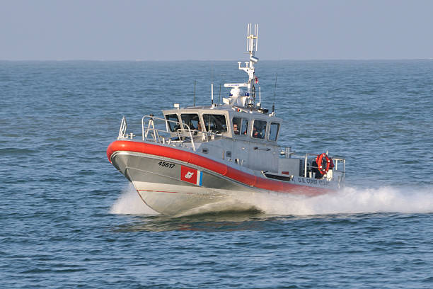 Port Canaveral, Florida, USA - September 2010: A U.S. Coast Guard patrol boat approaching port.