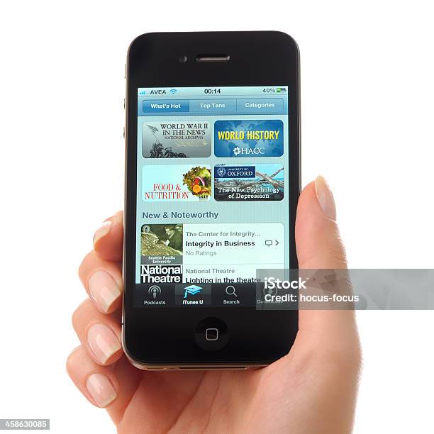 Itunes Na Apple Iphone 4 - zdjęcia stockowe i więcej obrazów Aktualizacja - komunikat - Aktualizacja - komunikat, Aktualizacja oprogramowania, Aparat fotograficzny