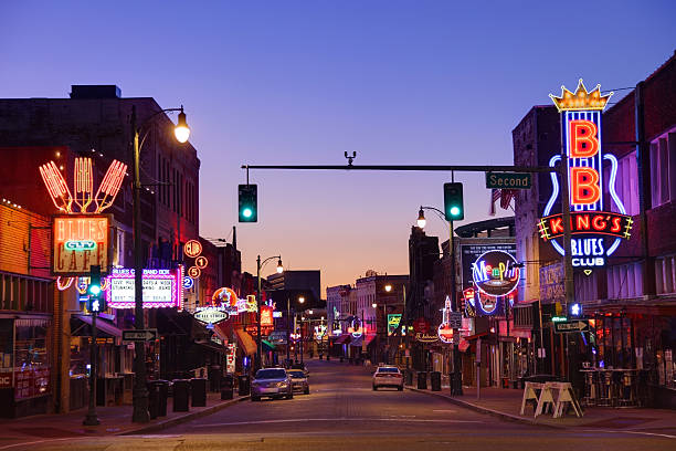 Beale Street  Memphis Memphis, Tennessee, USA - September 9, 2011: A historic area of downtown Memphis, TN, Beale Street is lined with restaurants, clubs, and shops. memphis tennessee stock pictures, royalty-free photos & images