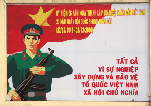 Hanoi, Vietnam - January 27, 2010. A Government propoganda poster is used to remind the Vietnamese people of their military heroes.