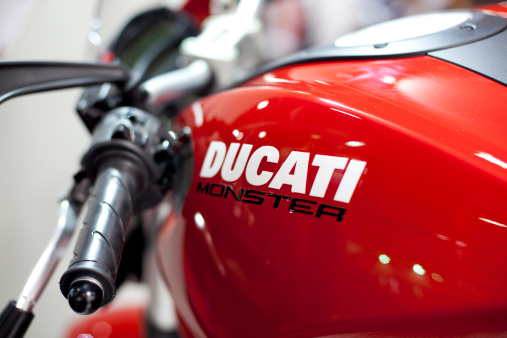 Antalya, Turkey - February 24, 2011: Closeup of beautiful red Ducati monster motorbike.
