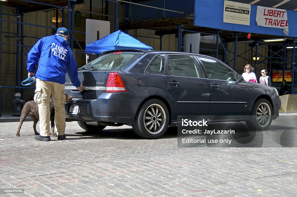 K - 9 Security Officer e cane, Broad Street, New York City - Foto stock royalty-free di Acciottolato