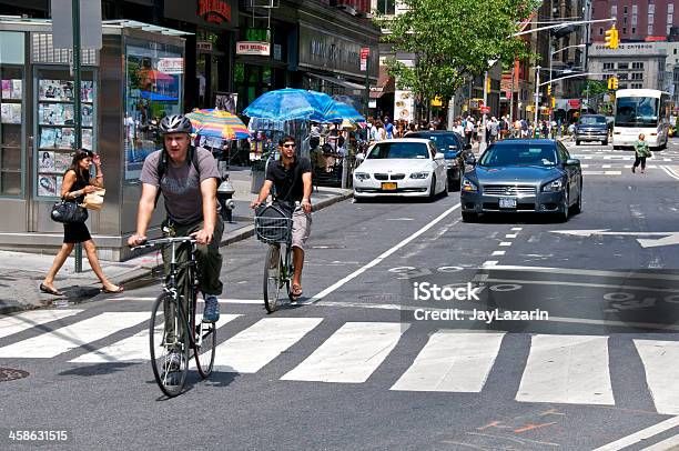 Bicyclists Using Designated Bike Lanes Broadway Manhattan Nyc Stock Photo - Download Image Now