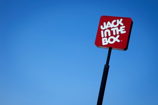 Los Angeles, California, U.S.A. - July 26th 2011: This is a photo of a Jack in the Box sign taken on a sunny day against a blue sky. There is a lot of space for copy. Jack in the Box is predominately a west coast fast food chain restaurant.