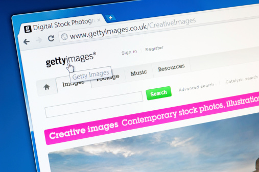 Castleford, England - September 9, 2011: Close-up of Getty Images webpage on the browser. Gety Images is a world leading photography agency.