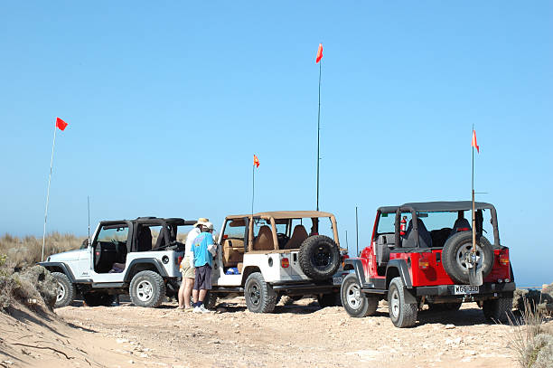 drei tj jeep wranglers zwischen bademantel und beachport, south australia - 4wd 4x4 convoy australia stock-fotos und bilder