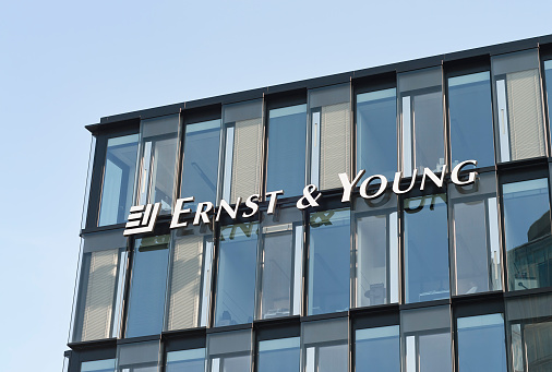 Munich, Germany - 25th February 2011: Part of Ernst and Young\'s Munich office. The company is a leading international provider of professional financial services.
