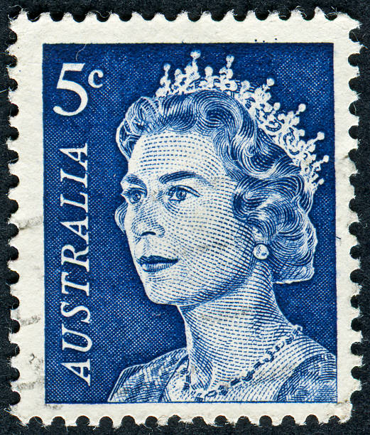 Queen Elizabeth II Stamp Richmond, Virginia, USA - November 3rd, 2011:  Cancelled Australian Stamp Featuring Queen Elizabeth II Who Was The Queen Of England Since 1952. elizabeth ii photos stock pictures, royalty-free photos & images