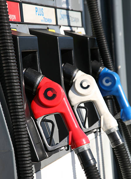 Chevron Gas Station San Diego, California, United States - May 23rd 2006: This is a photo of three gas pumps taken at a Chevron gas station. Chevron is one of the World\'s top oil companies. Slective Focus stock pictures, royalty-free photos & images