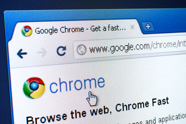 chrome webpage on the browser - browser stockfoto's en -beelden